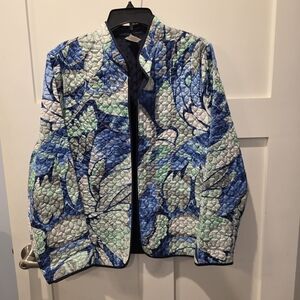 Alfred Dunner Women's Jacket 16 Quilted Watercolor Artsy Open Front Boho
